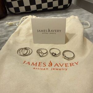 James Avery Silver Heart and Cross Ring Set